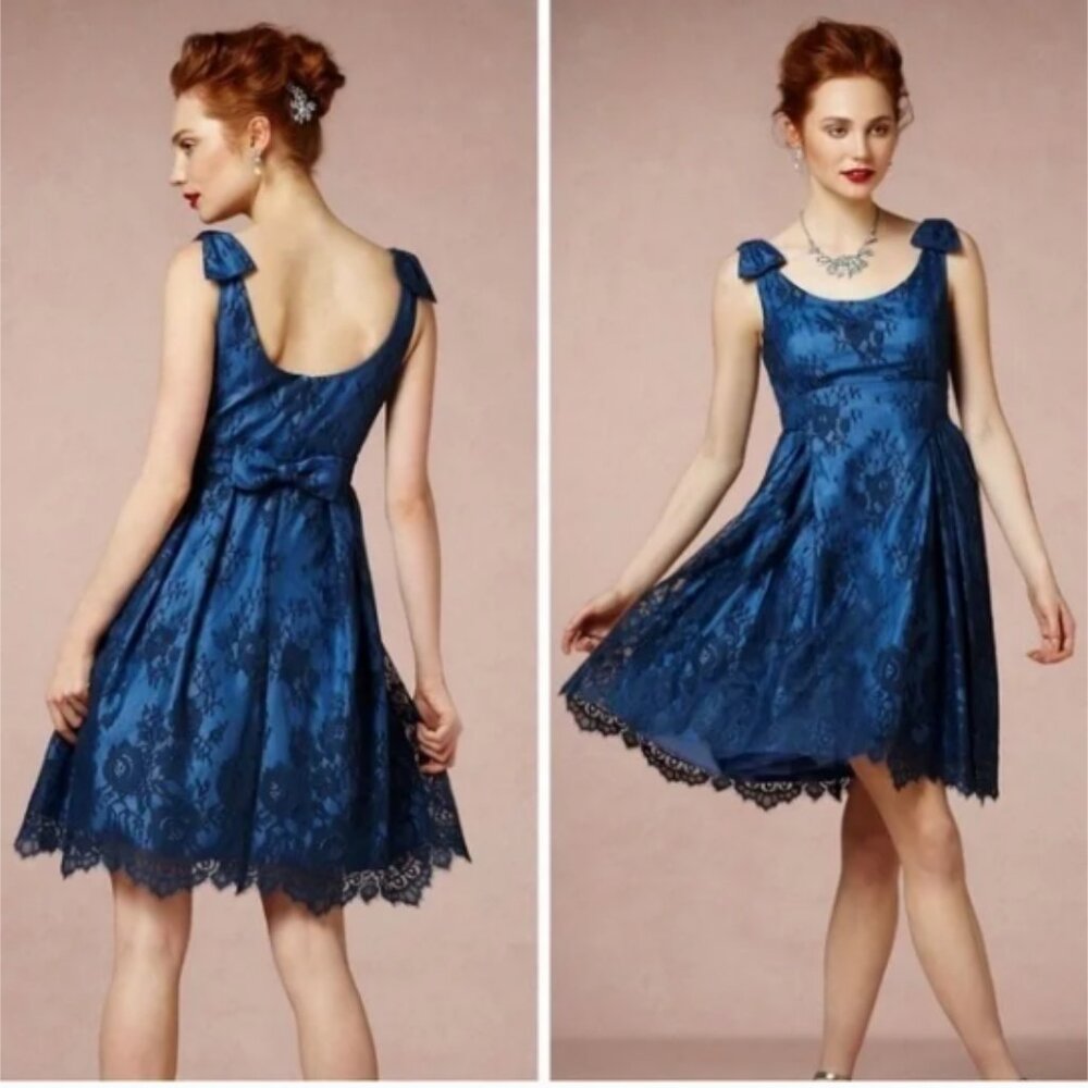 Anthopologie Quillaree Bow Lace Overlay Fit & Flare Dress size 2